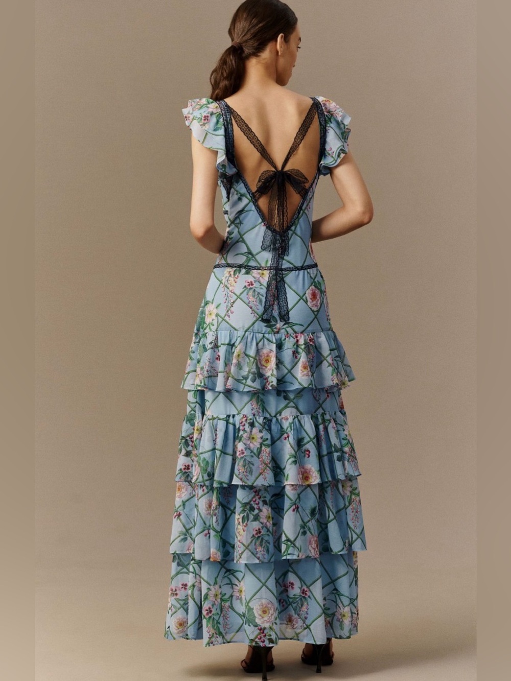 BHLDN from Anthropologie Tiered Maxi Dress in Blue Garden Pattern - Picture 2 of 10
